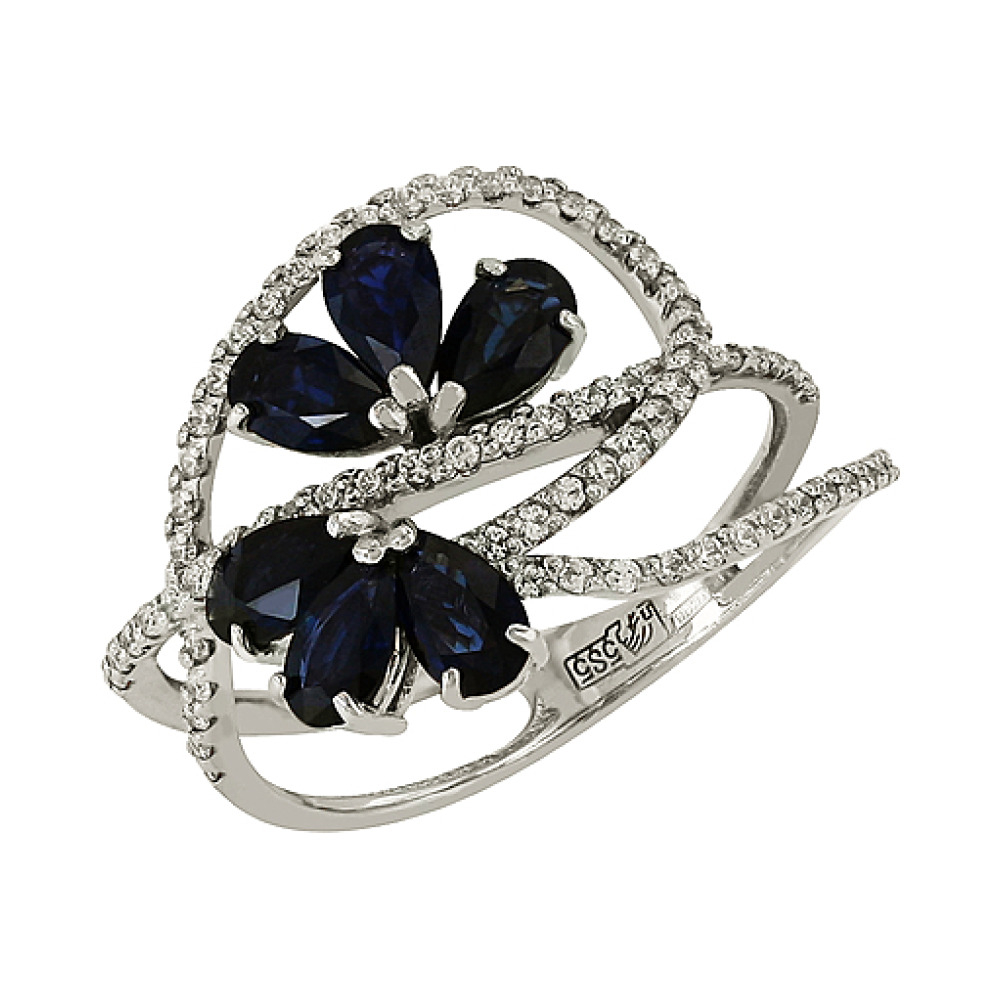 Золотое кольцо с бриллиантом и сапфиром № 84706