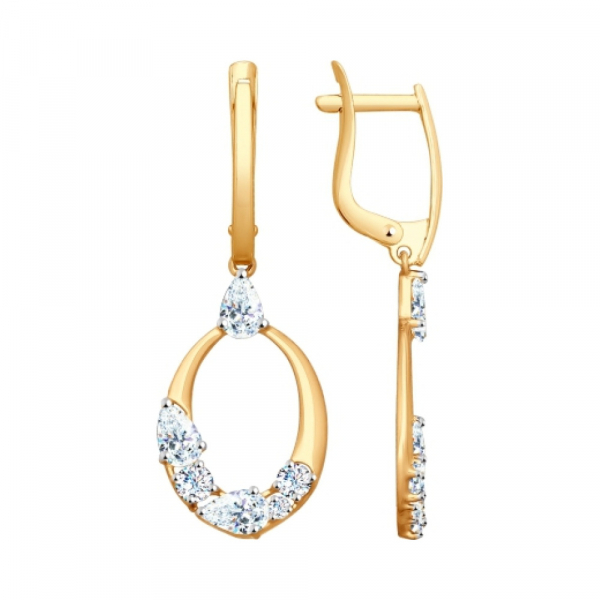 Золотые серьги с фианитом № 161611