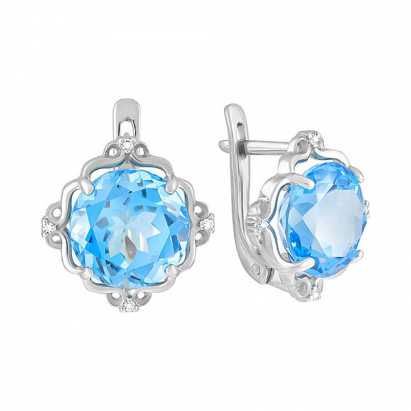 Золотые серьги с топазом и фианитом № 124473