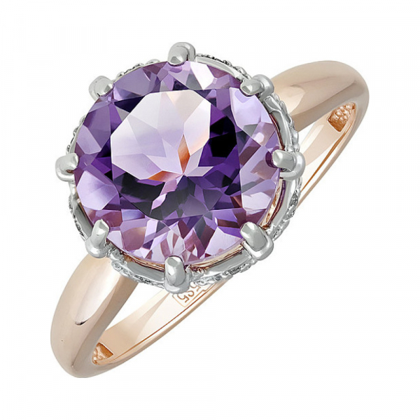 Золотое кольцо с аметистом и фианитом № 133350