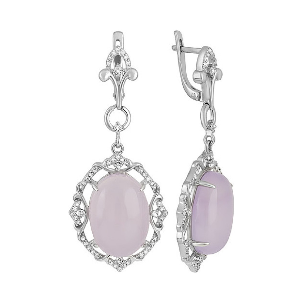 Серебряные серьги с розовым ониксом и фианитом № 128114