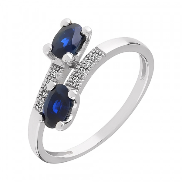 Золотое кольцо с бриллиантом и сапфиром № 84996