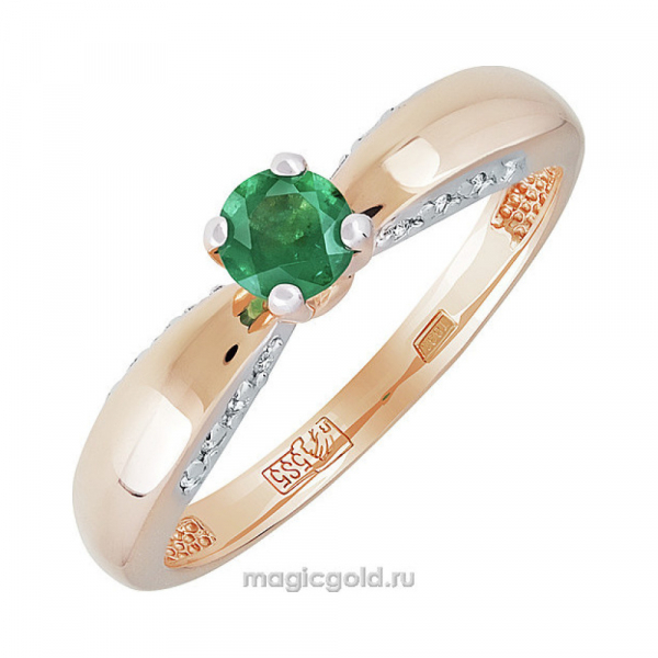 Золотое кольцо с бриллиантом и изумрудом № 151378