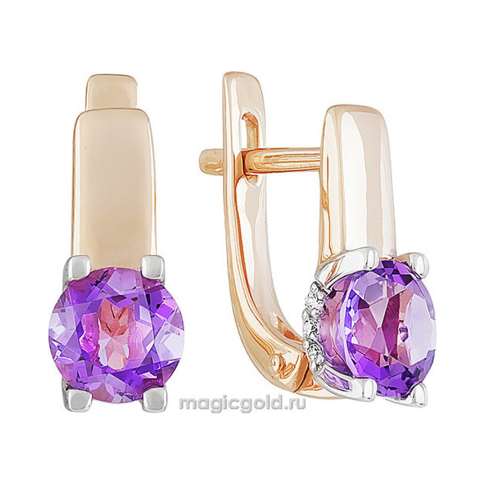 Золотые серьги с аметистом и фианитом № 139224