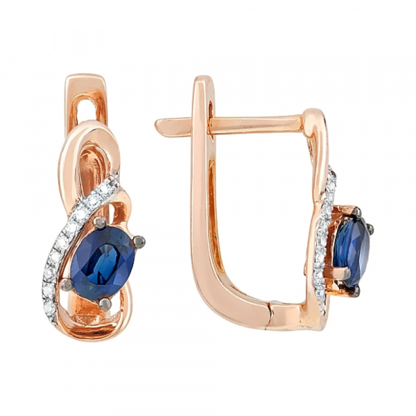 Золотые серьги с бриллиантом и сапфиром № 113841