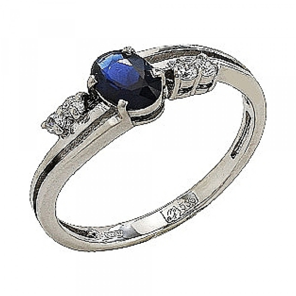 Золотое кольцо с бриллиантом и сапфиром № 84949