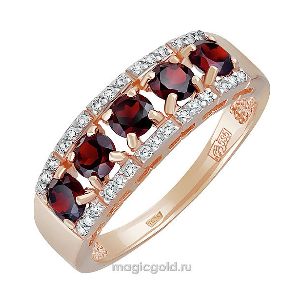 Золотое кольцо с гранатом и фианитом № 142095