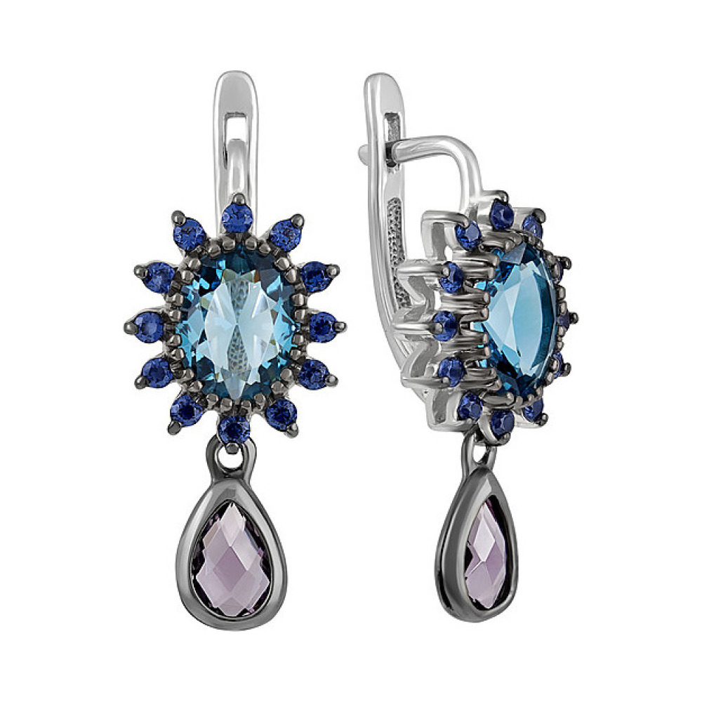 Серебряные серьги с алпанитом и фианитом черн.покр № 135388