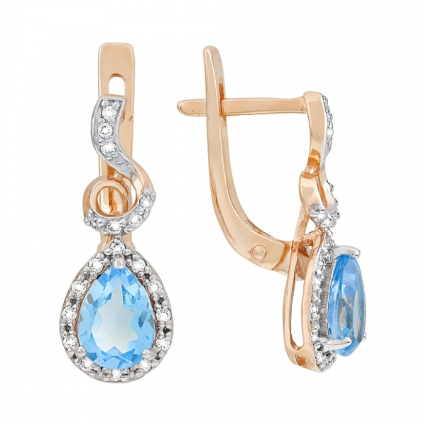 Золотые серьги с топазом и фианитом № 116963