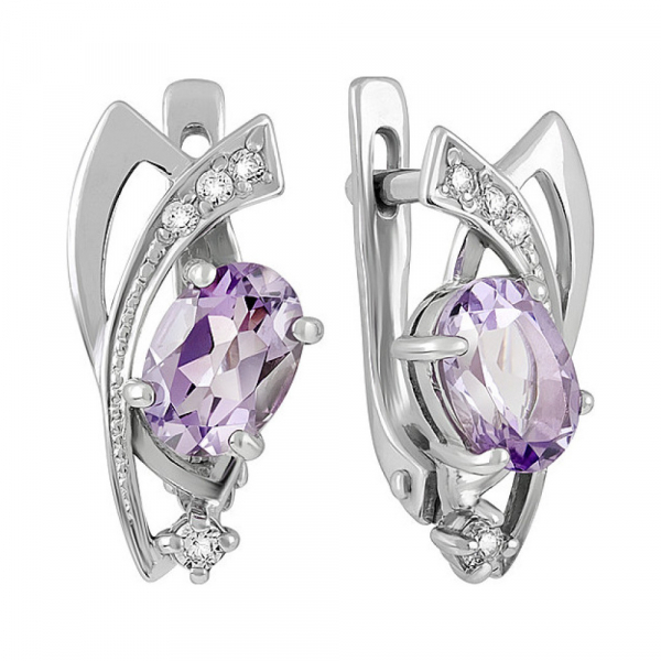 Серебряные серьги с аметистом и фианитом № 133131