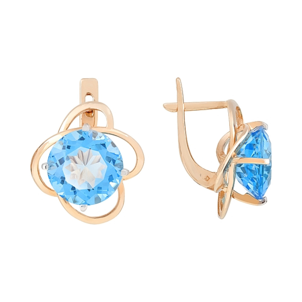 Золотые серьги с бриллиантом и чёрным сапфиром № 83311