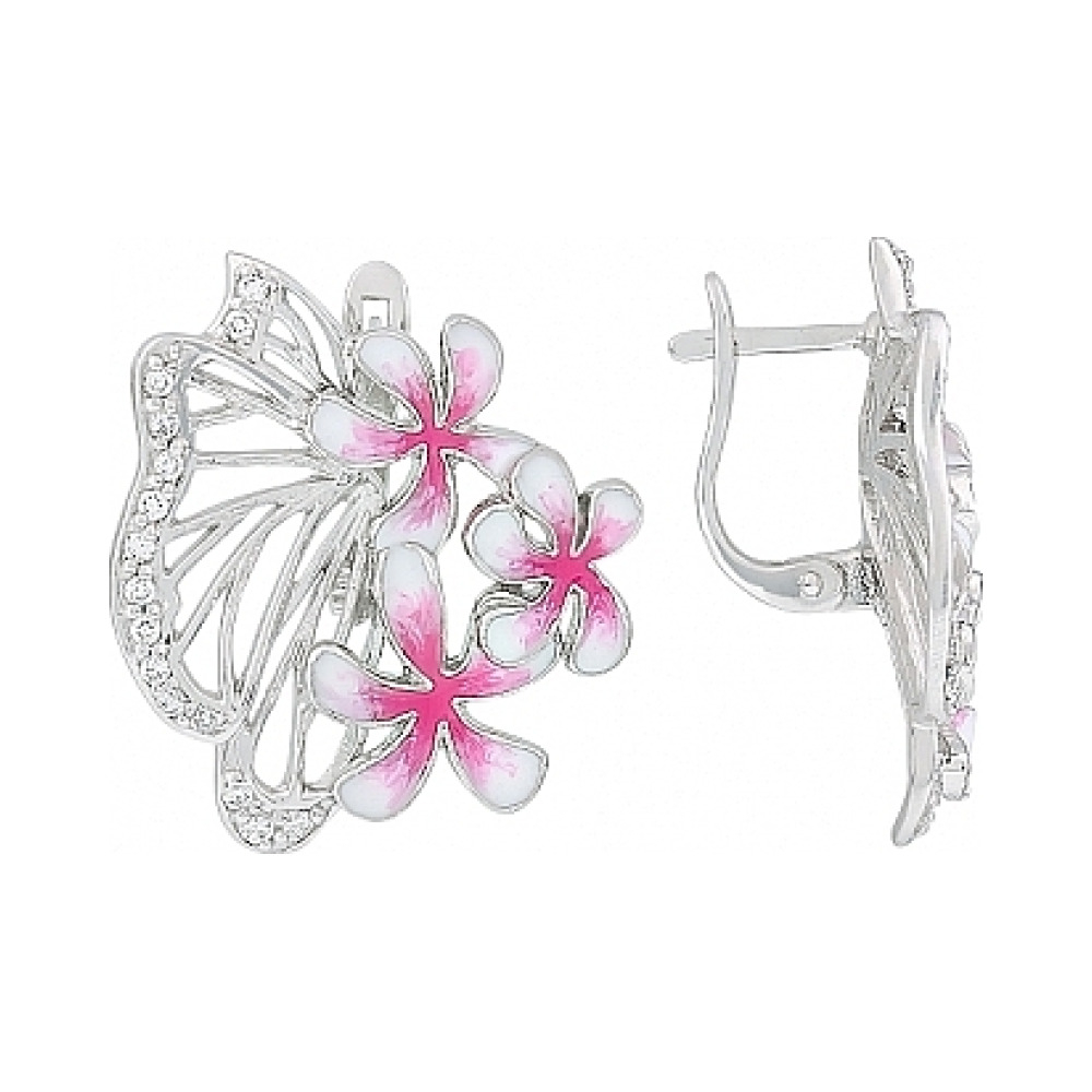 Серебряные серьги с эмалью и фианитом № 115000