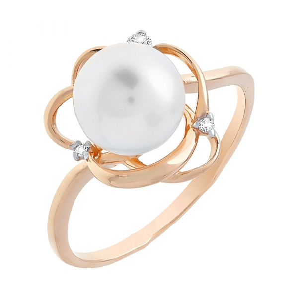 Золотое кольцо с жемчугом и фианитом № 112985