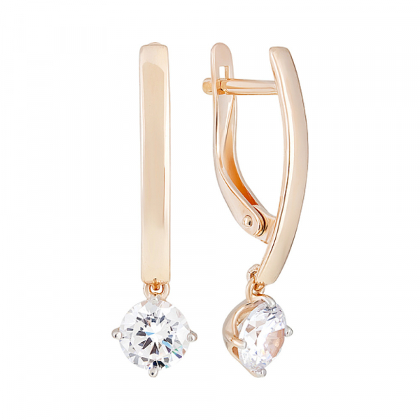 Золотые серьги с фианитом № 129107