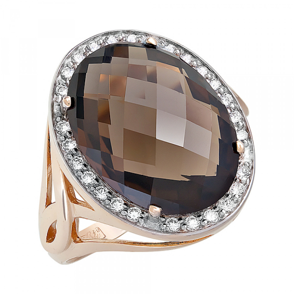 Золотое кольцо с раухтопазом и фианитом № 122723