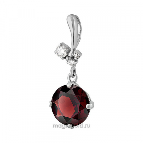 Серебряная подвеска с гранатом и фианитом № 132814