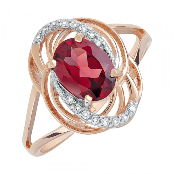 Золотое кольцо с гранатом и фианитом № 119595