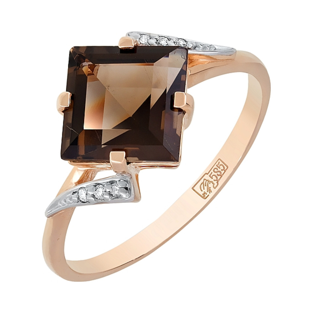 Золотое кольцо с раухтопазом и фианитом № 96722