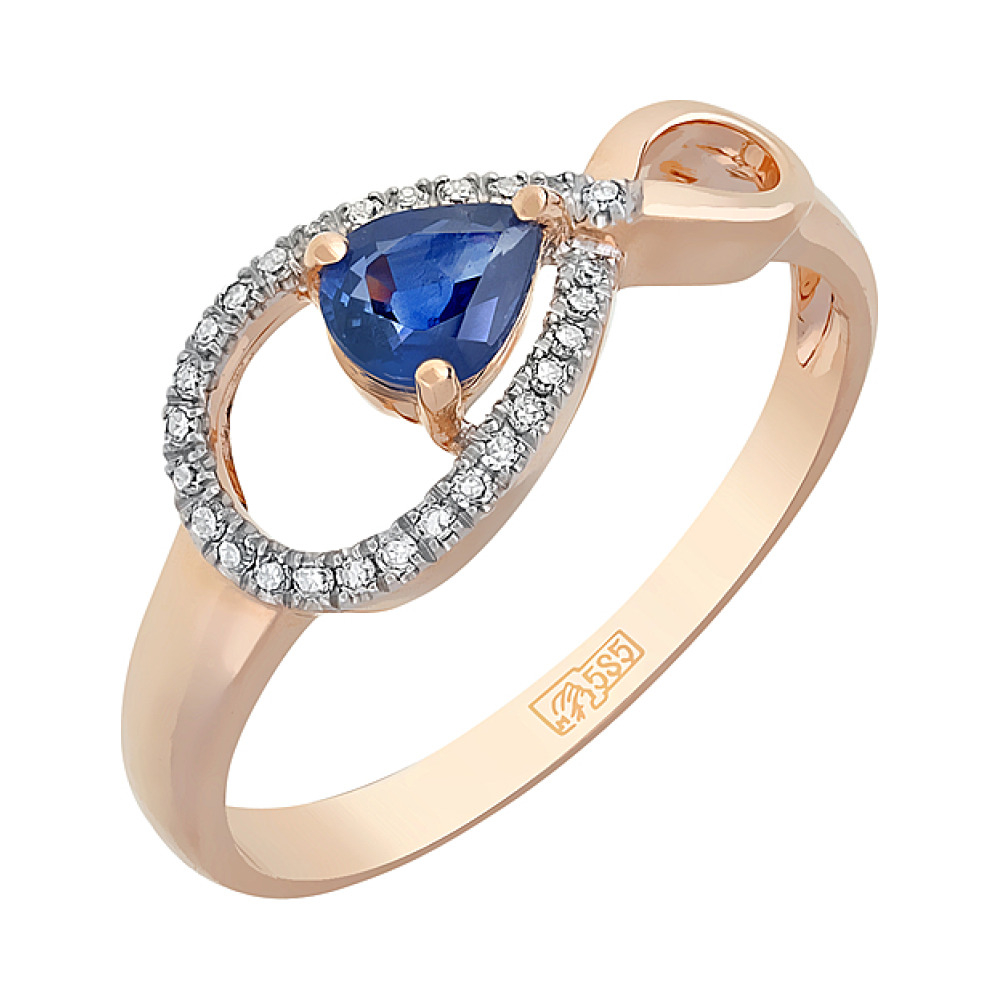 Золотое кольцо с бриллиантами и сапфиром № 114932