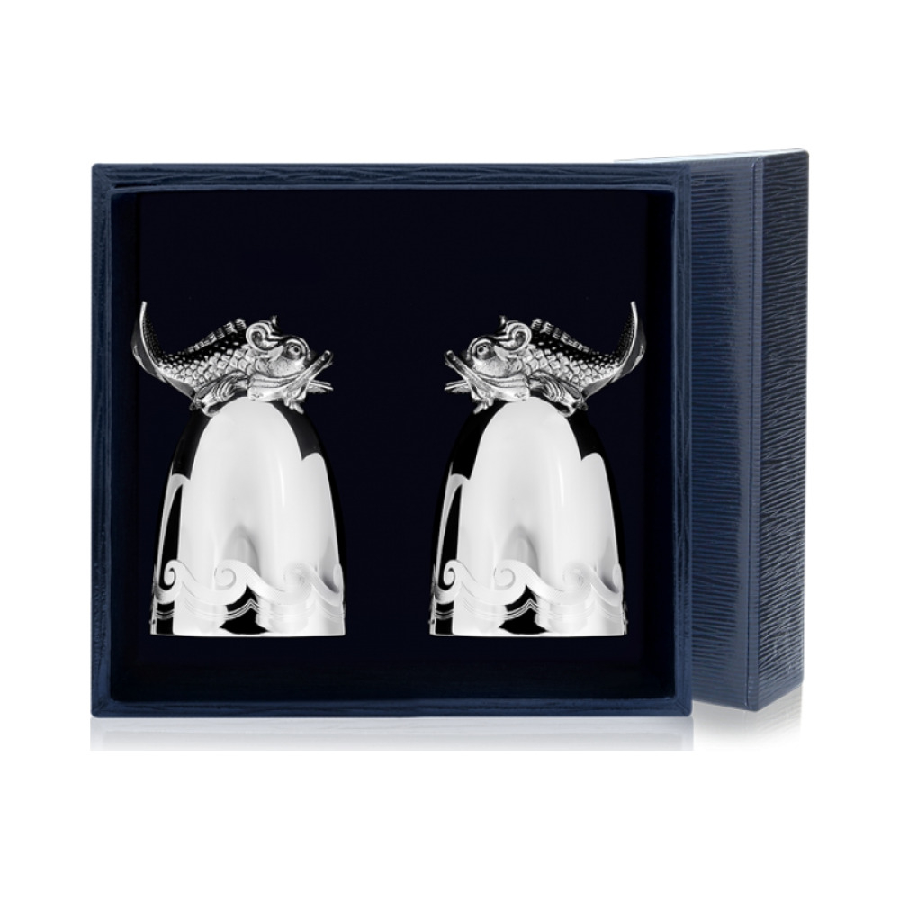 Набор серебряных стопок  Царь-Рыба  из 2 предметов