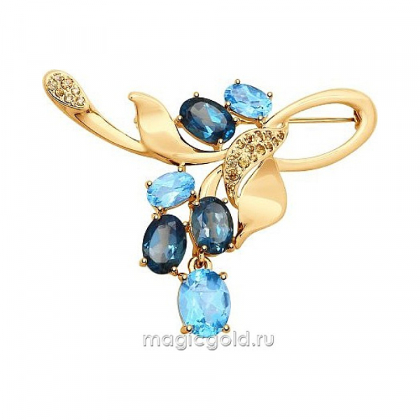 Золотая брошь с полудраг. вставками и фианитом № 156585