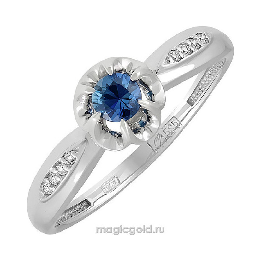 Золотое кольцо с бриллиантом и сапфиром № 138980