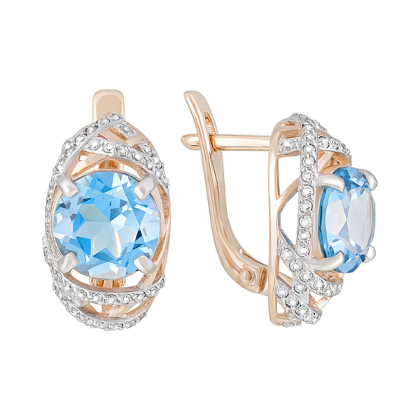 Золотые серьги с топазом и фианитом № 124081