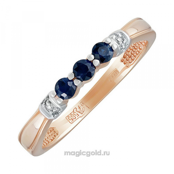 Золотое кольцо с бриллиантом и сапфиром № 138976