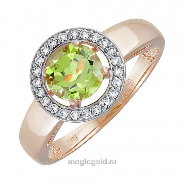 Золотое кольцо с хризолитом и фианитом № 139770