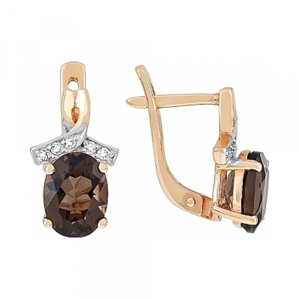 Золотые серьги с раухтопазом и фианитом № 96731