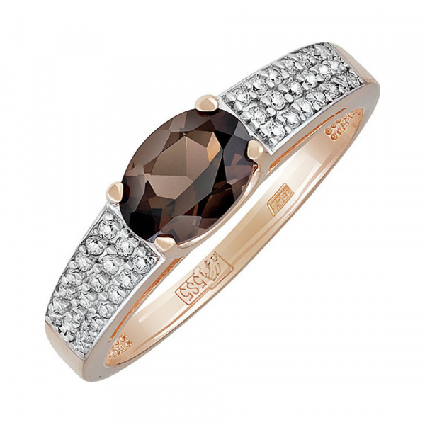 Золотое кольцо с раухтопазом и фианитом № 135092