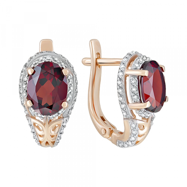 Золотые серьги с гранатом и фианитом № 124086