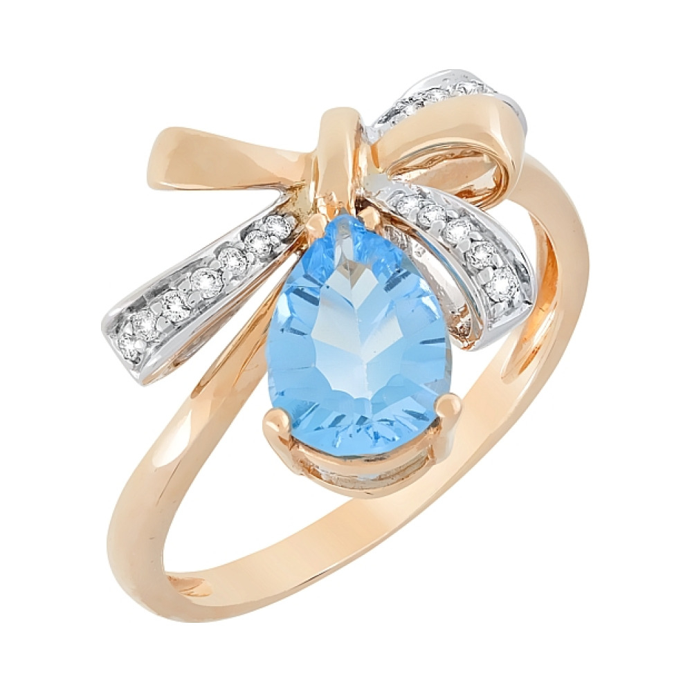 Золотое кольцо с бриллиантом и топазом № 80663