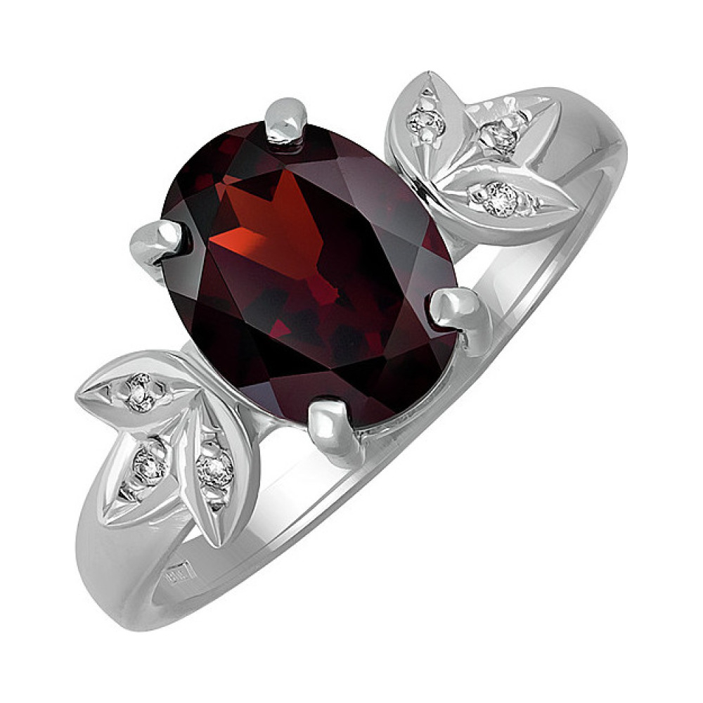 Серебряное кольцо с гранатом и фианитом № 135600