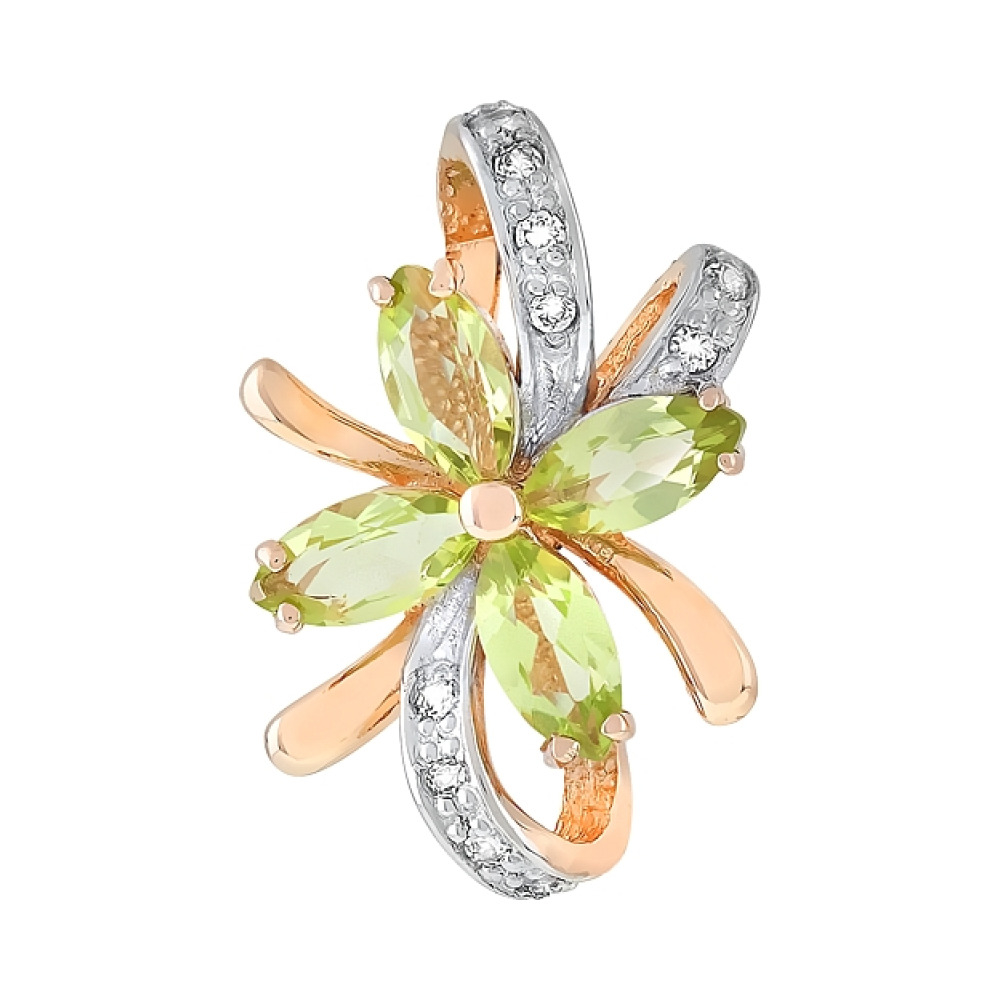 Золотая подвеска с хризолитом и фианитом № 107828