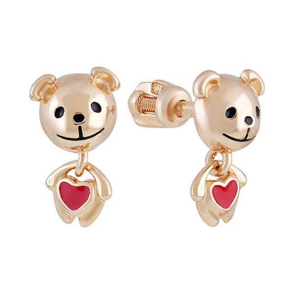 Серебряные серьги с эмалью и золотым покрытием № 133083