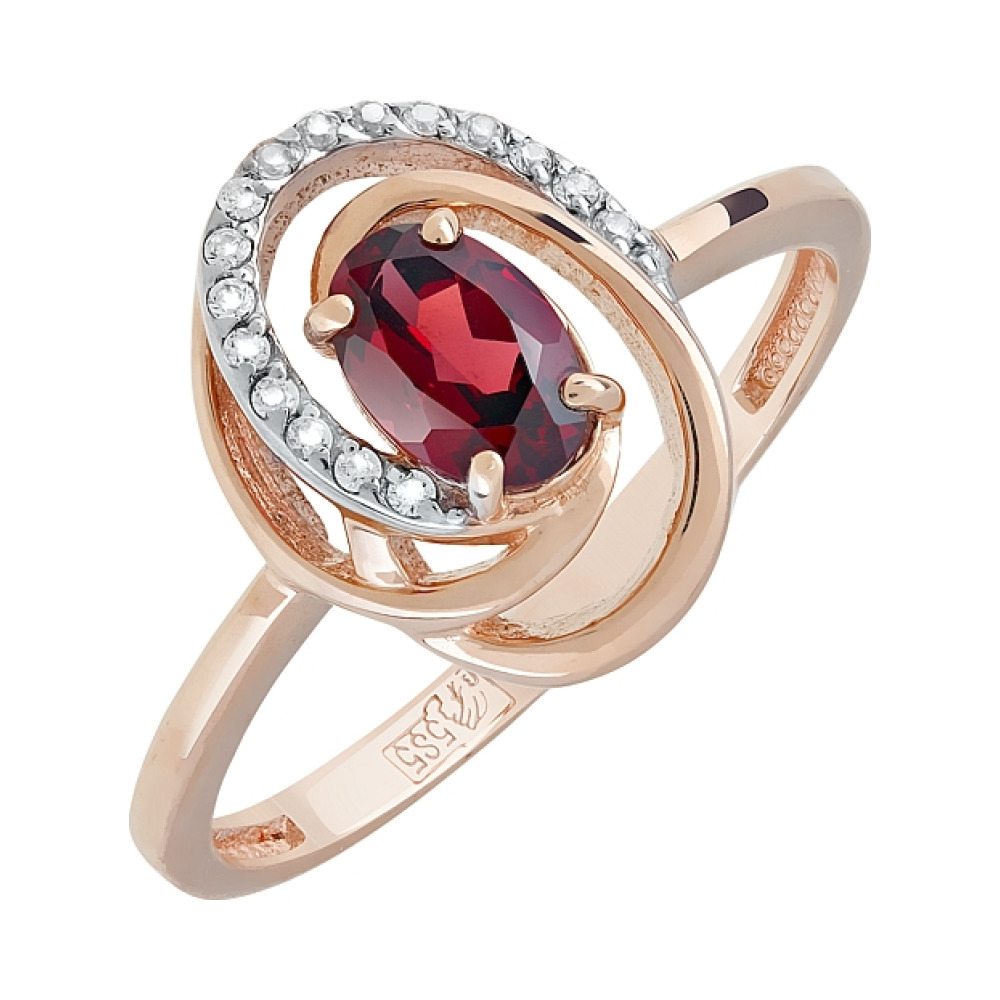 Золотое кольцо с гранатом и фианитом № 119933