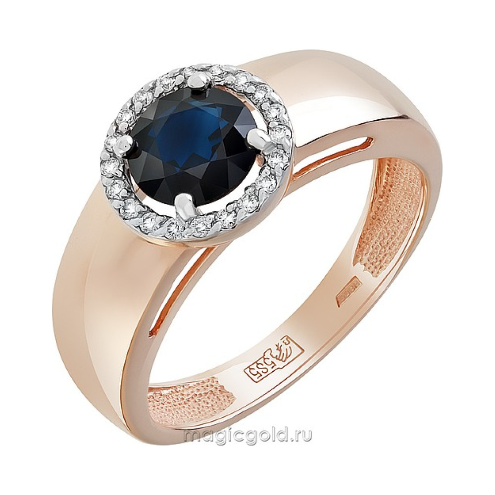 Золотое кольцо с бриллиантом и сапфиром № 103717
