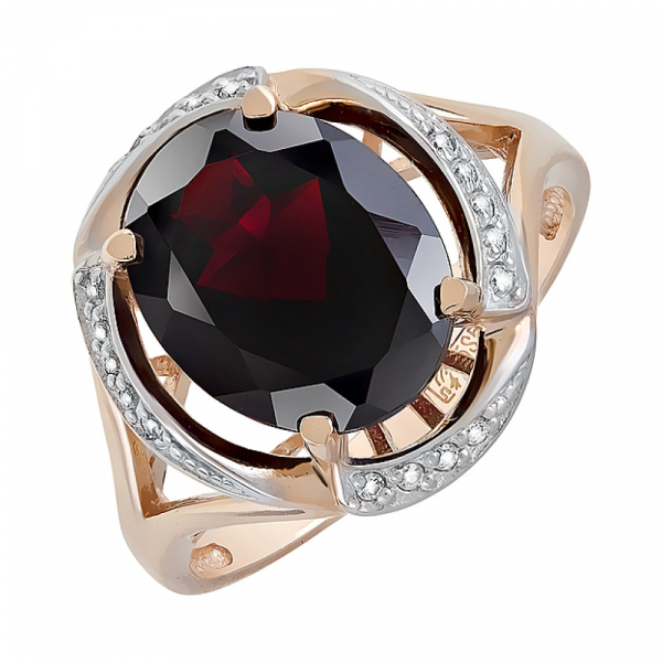 Золотое кольцо с гранатом и фианитом № 122852