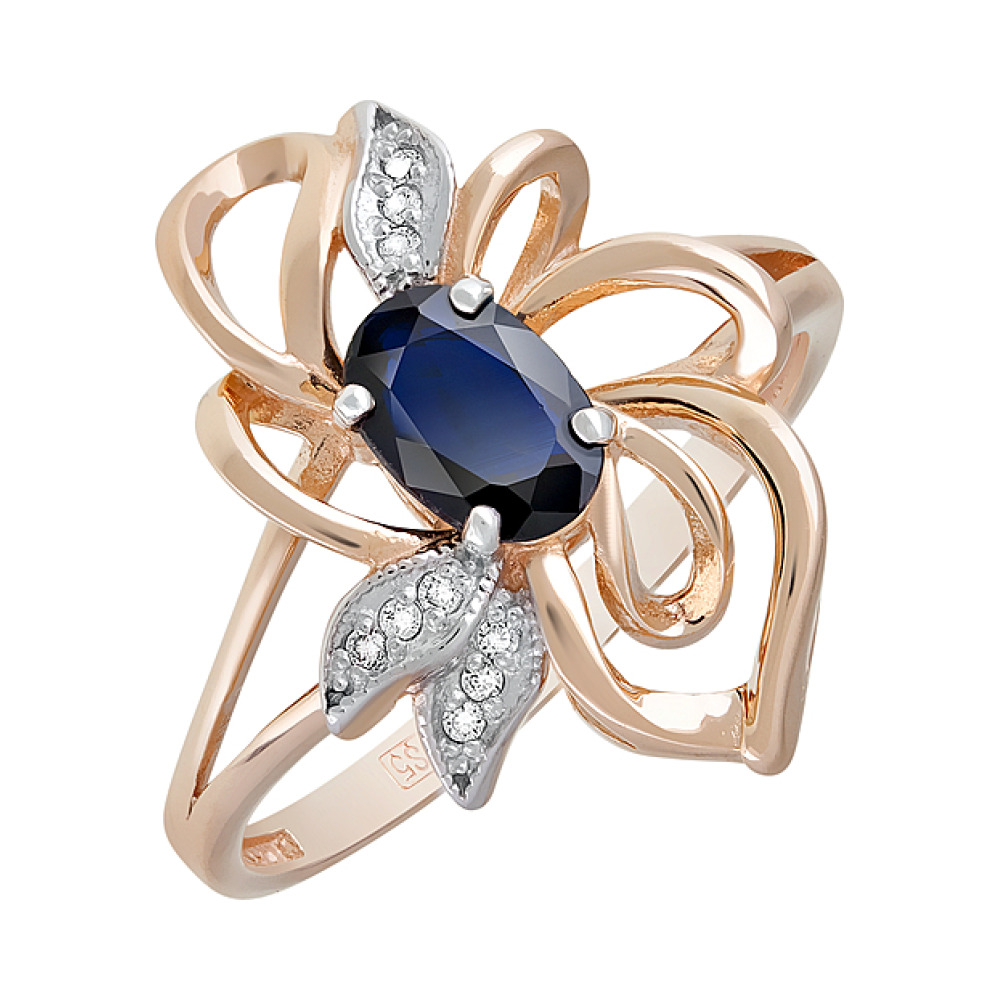 Золотое кольцо с бриллиантом и сапфиром № 123174