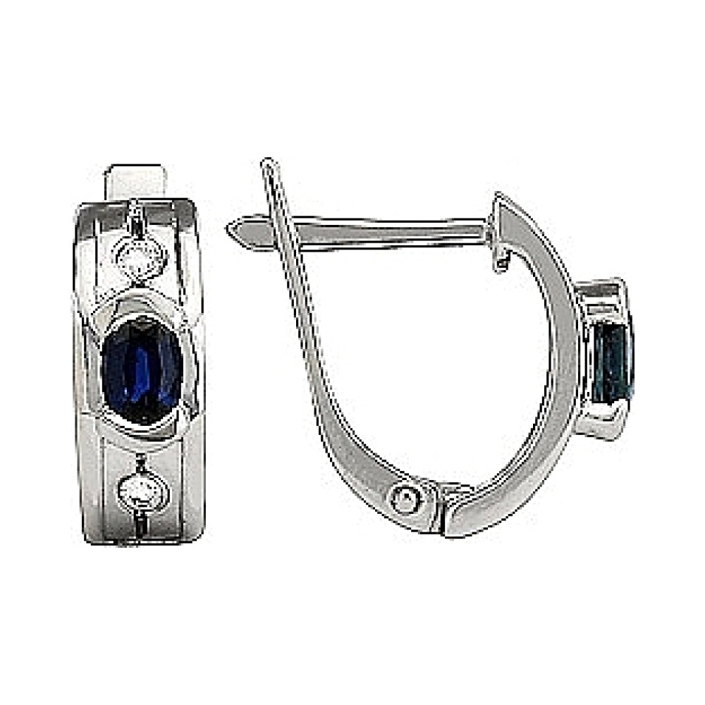 Золотые серьги с бриллиантом и сапфиром № 82393