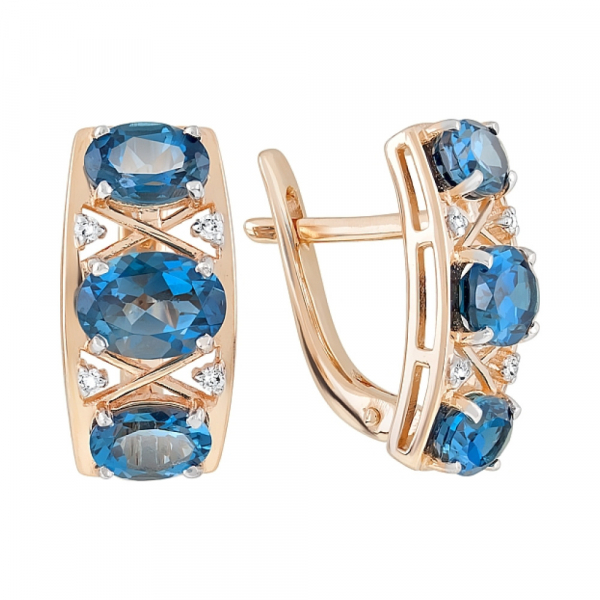 Золотые серьги с топазом и фианитом № 119627