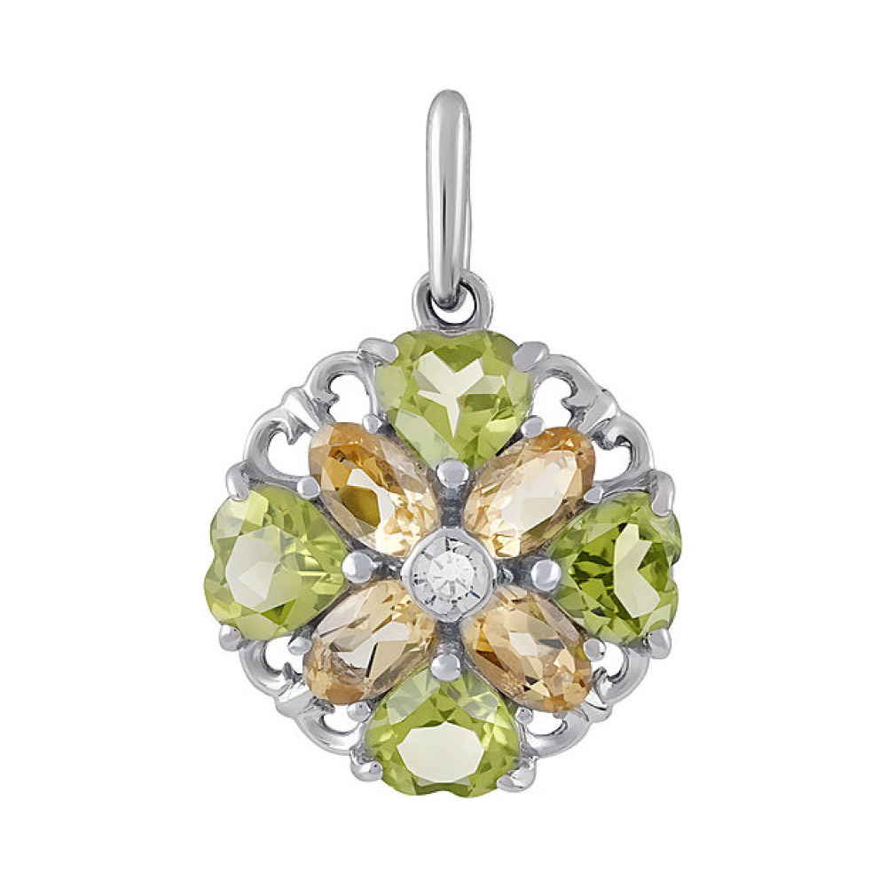 Серебряная подвеска с полудрагоценными вставками и фианитом № 131488