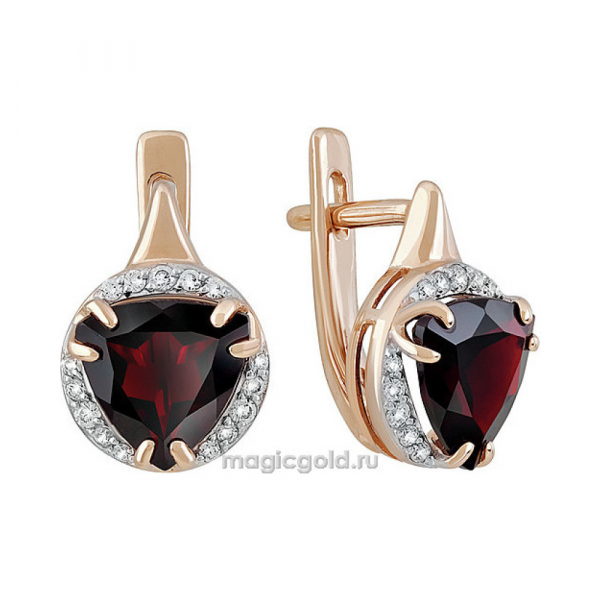 Золотые серьги с гранатом и фианитом № 141383