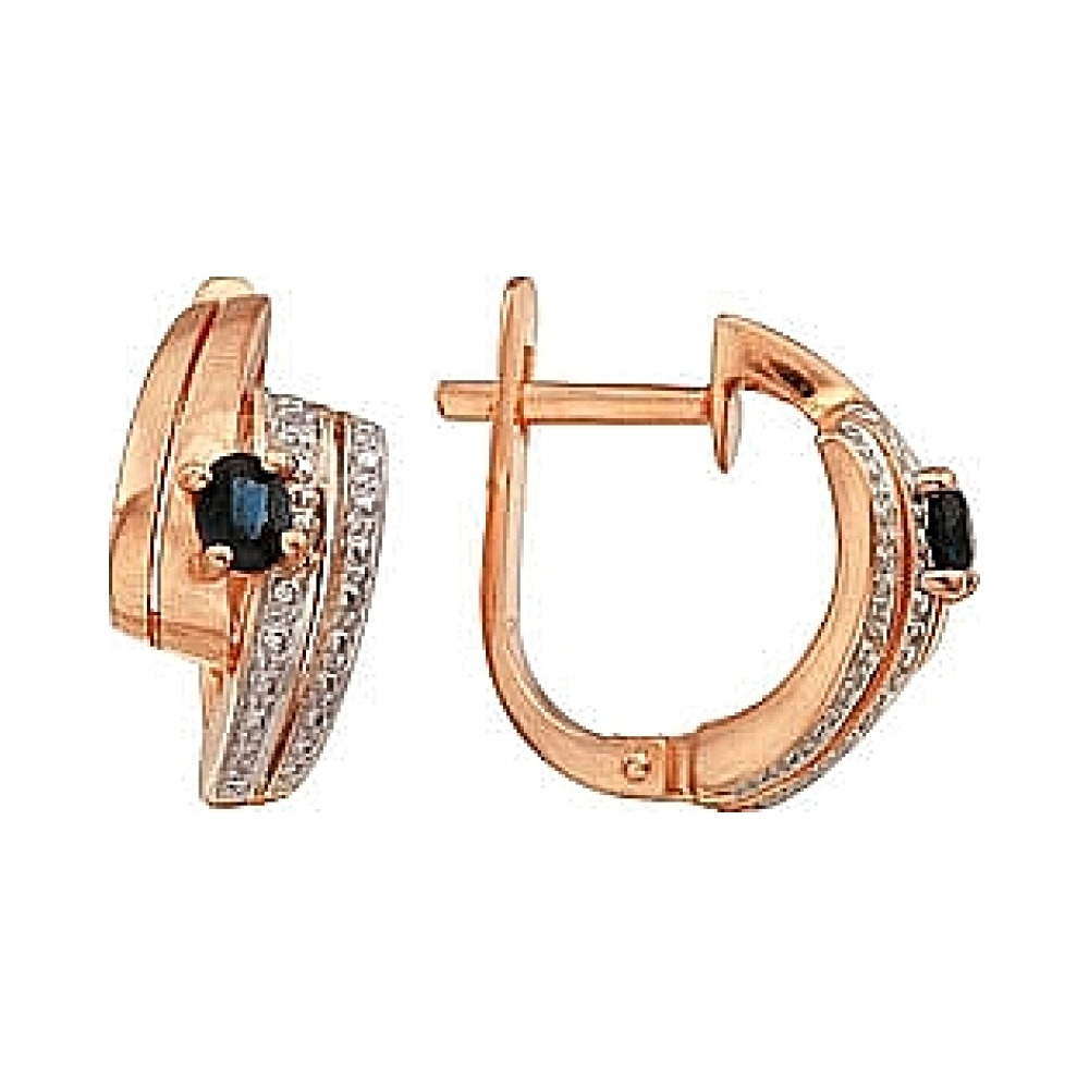 Золотые серьги с бриллиантом и сапфиром № 29145