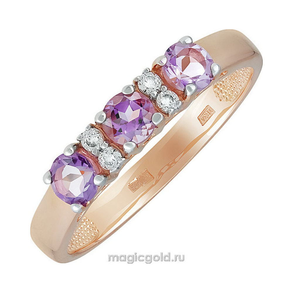 Золотое кольцо с аметистом и фианитом № 139793