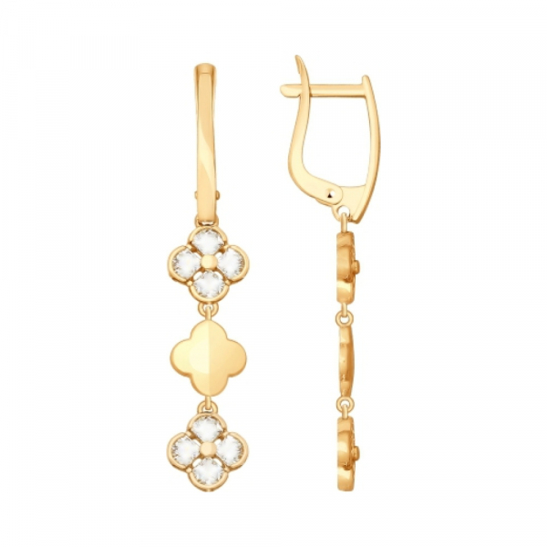 Золотые серьги с кристаллом swarovski № 161647