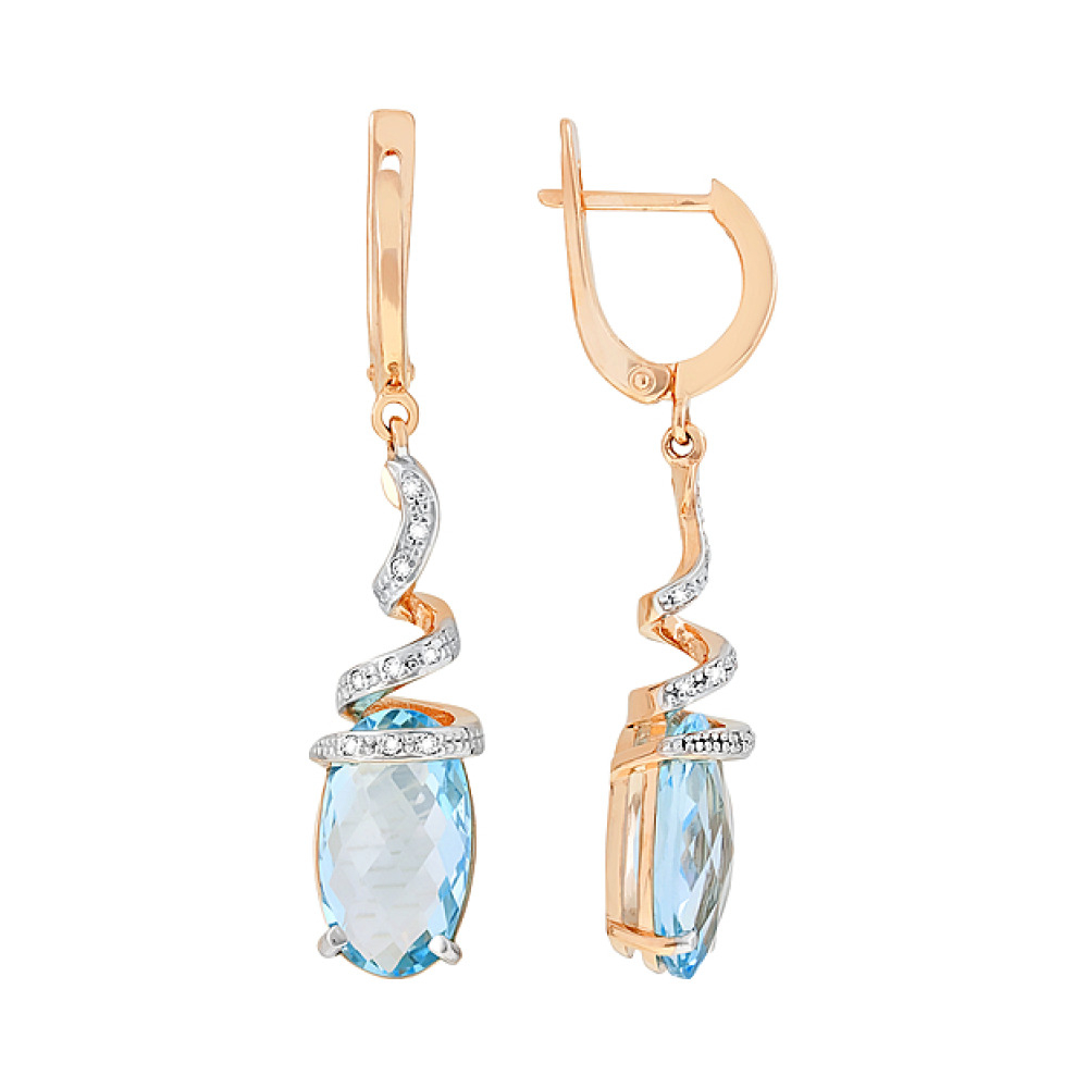 Золотые серьги с топазом и фианитом № 111238