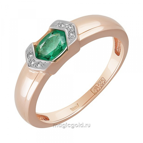 Золотое кольцо с бриллиантом и изумрудом № 162018