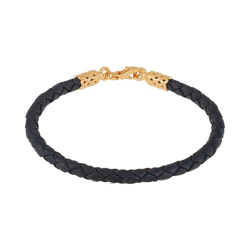 Серебряный браслет плетеный кожаный № 159722